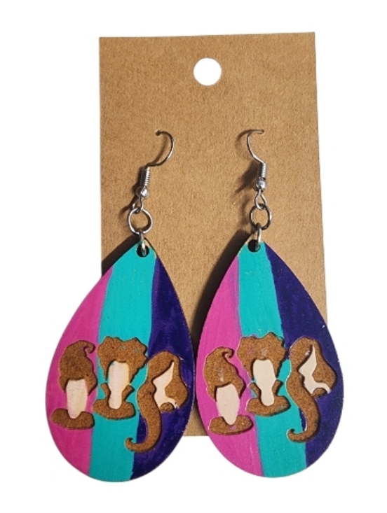 Hand Crafted Jewelry - Unity Spectrum Sisters Wood Drop Earrings